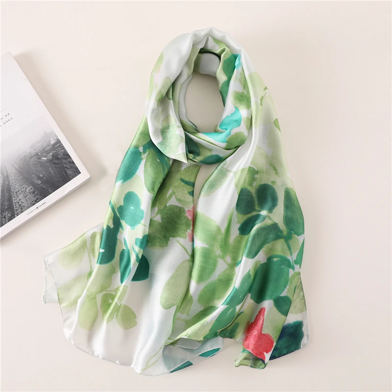 Spring Summer Women Silk Scarf Foulard Hijab Female Green Leaf Print Pashmina Scarfs Fashion Beach Scarves Shawls and Wraps
Spring Summer Women Silk Scarf Foulard Hijab Female Green Leaf Print Pashmina Scarfs Fashion Beach Scarves Shawls and Wraps