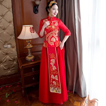 Plus Size 3XL Chinese Traditional Wedding Dress Cheongsam Long Red Qipao Embroidery Robe Oriental Style Dresses Bride Traditions
Plus Size 3XL Chinese Traditional Wedding Dress Cheongsam Long Red Qipao Embroidery Robe Oriental Style Dresses Bride Traditions