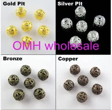 UK 10 SILVER PLATED~FILIGREE RHINESTONE CHARMS//SPACER BEADS 6-7mm Earrings 11B