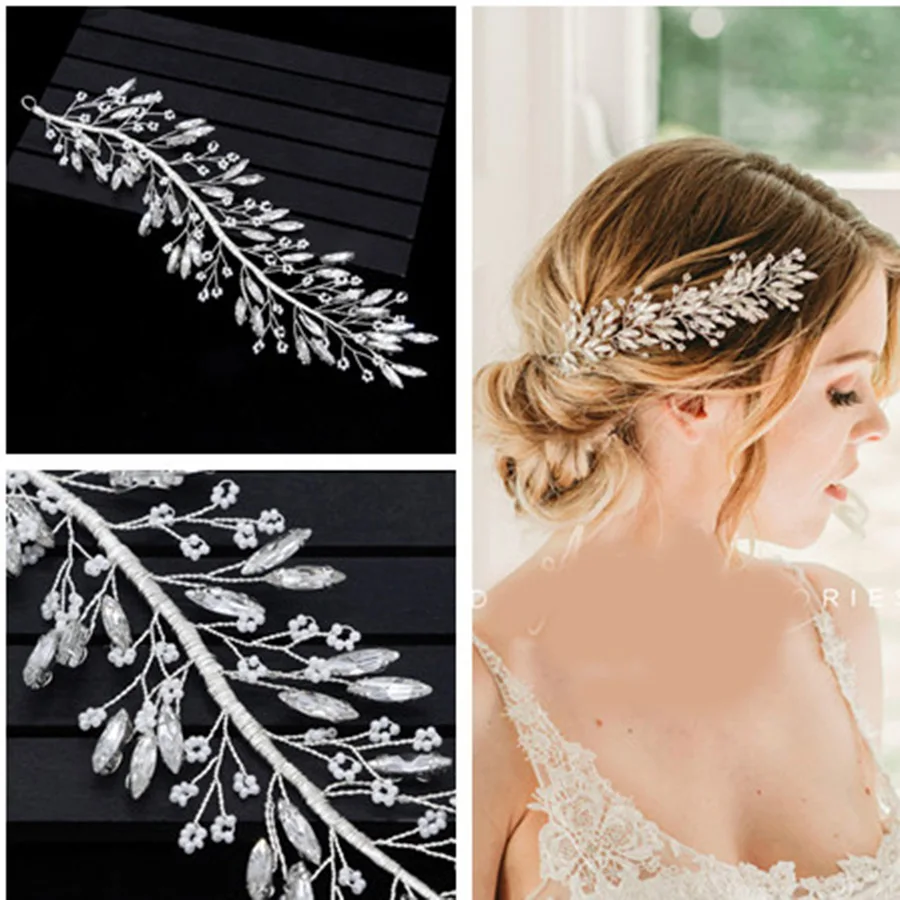 Pant Crystal Bride Hair Accessories Rhinestone Bridal Headpiece Silver Color Hairbands Wedding Pearl Headbands | Украшения и
