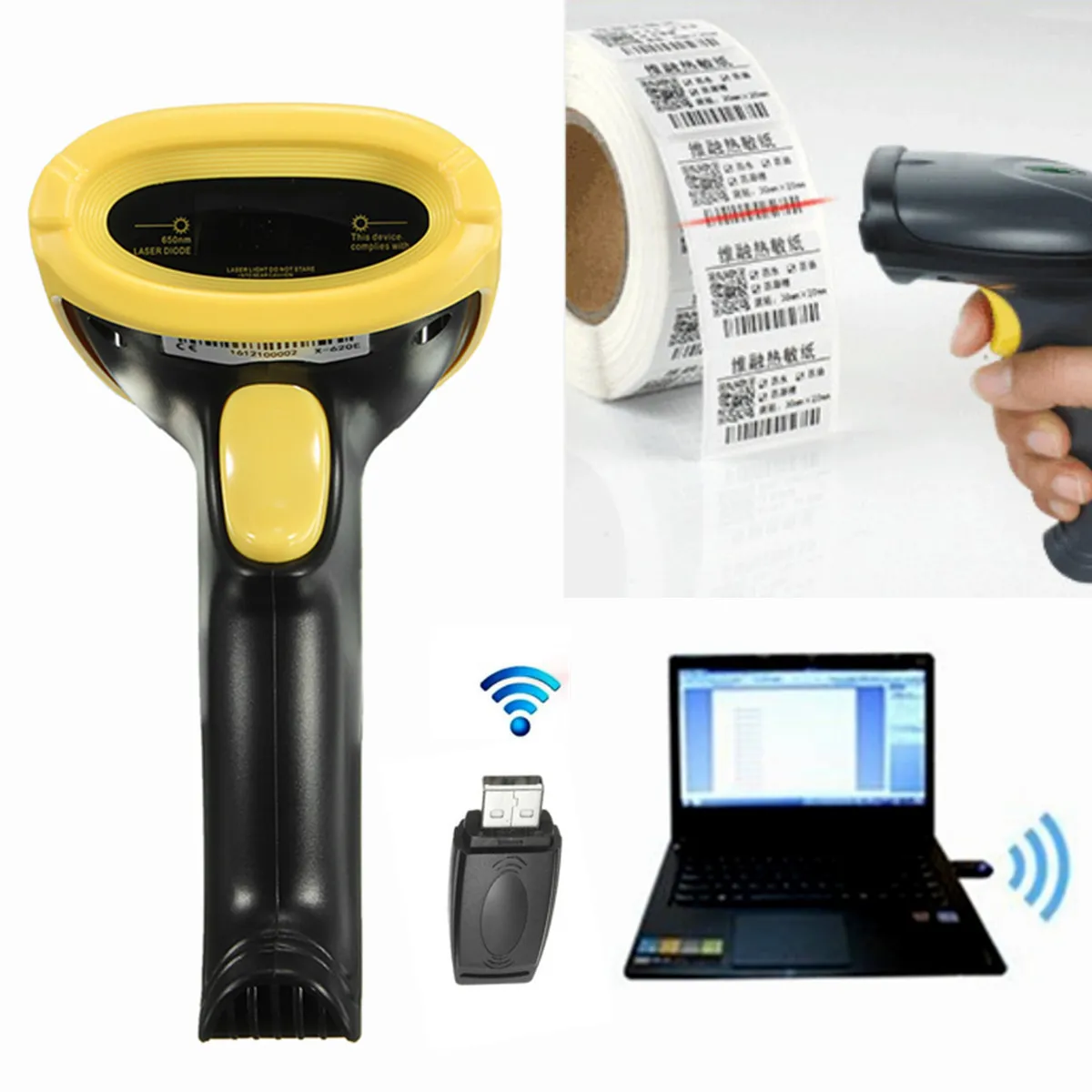 

2.4GHz Portable Barcode Scanner USB WIFI Handheld Visible Wireless Laser Cordless Barcode Reader For Supermarket Shop