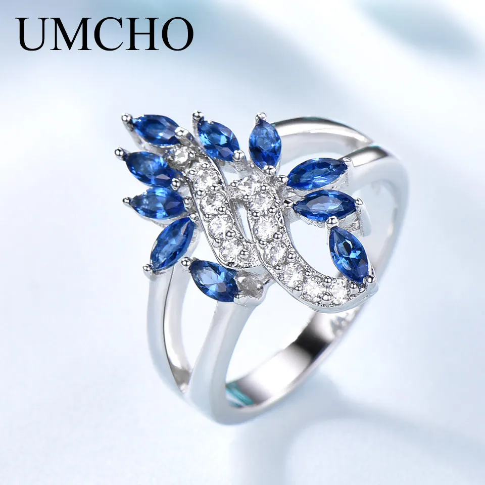 

UMCHO Created Nano Sapphire Rings Flower Colorful Gemstone 925 Sterling Silver Rings For Female Anniversary Gifts Fine Jewelry