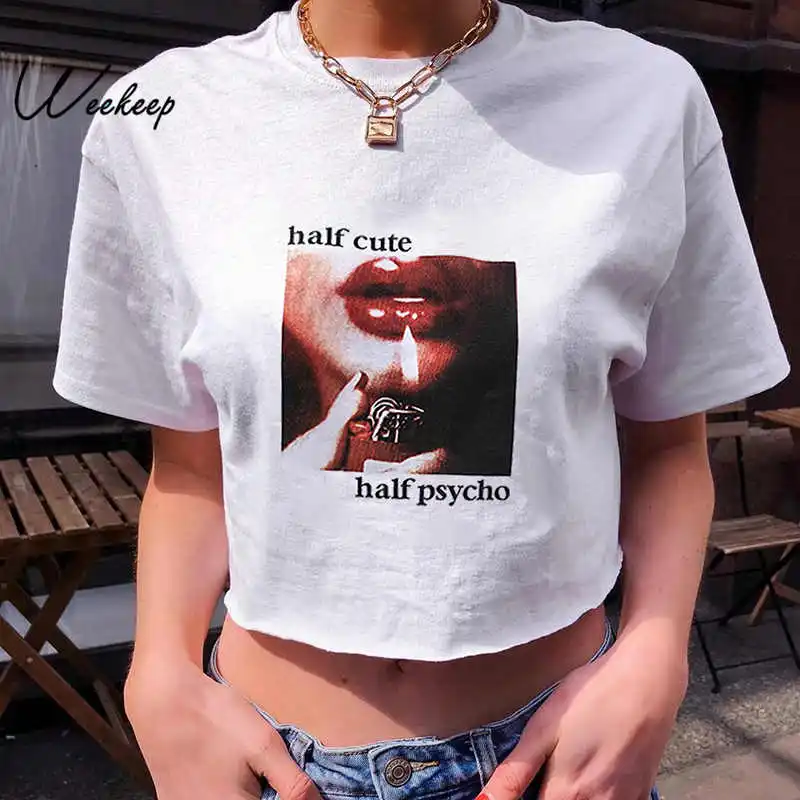 Weekeep Printed O-neck Short Sleeve t shirt Women Loose Cropped Streetwear tshirt 2019 Summer White Tee Shirt Femme Tops
Weekeep Printed O-neck Short Sleeve t shirt Women Loose Cropped Streetwear tshirt 2019 Summer White Tee Shirt Femme Tops