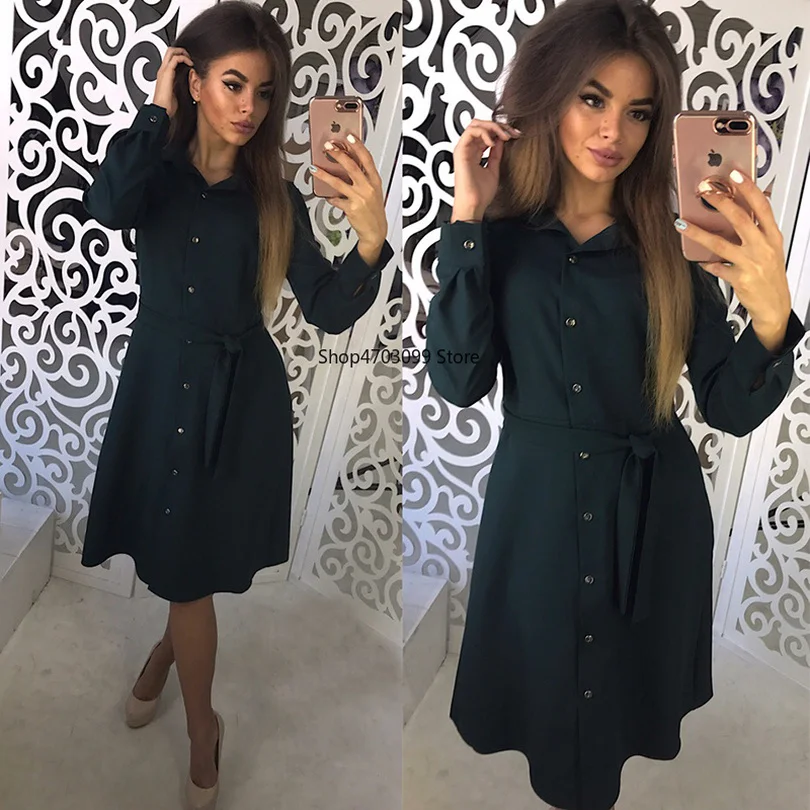 2019 Winter Women Vintage Sashes Long Sleeve Dress Ladies Turn Down Collar Solid Knee-Length dress Casual Famale Straight Dress
2019 Winter Women Vintage Sashes Long Sleeve Dress Ladies Turn Down Collar Solid Knee-Length dress Casual Famale Straight Dress