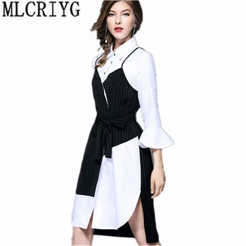 High Quality Fashion Asymmetrical Shirt Dress Striped Flare Sleeve Dresses for Women Patchwork Office Dress Female Spring YQ126
High Quality Fashion Asymmetrical Shirt Dress Striped Flare Sleeve Dresses for Women Patchwork Office Dress Female Spring YQ126