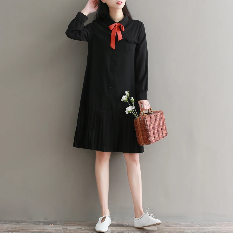 Spring Autumn Mori Girl Dress New Femininos Vintage Vestidos Women Stand Collar Long Sleeve Black Pleated Dresses M-XXL
Spring Autumn Mori Girl Dress New Femininos Vintage Vestidos Women Stand Collar Long Sleeve Black Pleated Dresses M-XXL