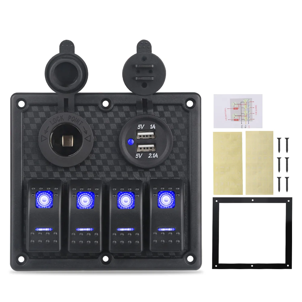 5Pin 4 Gang On-Off Toggle Switch Panel Car Marine Boat With Dual USB Charger Cigarette Lighter Control Panel Switch Relays
5Pin 4 Gang On-Off Toggle Switch Panel Car Marine Boat With Dual USB Charger Cigarette Lighter Control Panel Switch Relays