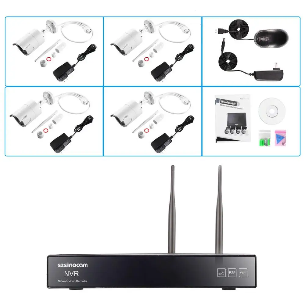 4CH WIFI NVR with 4 PCS WIFI IP Camera Surveillance System 1Mega for Outdoor Security Support Post Alarm Motion Detection
4CH WIFI NVR with 4 PCS WIFI IP Camera Surveillance System 1Mega for Outdoor Security Support Post Alarm Motion Detection