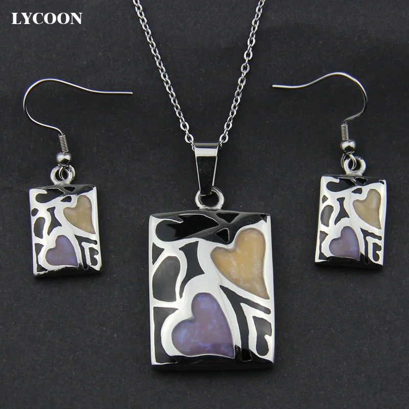 LYCOON newest stainless steel heart style with purple grey resin pendant necklace enamel earrings jewelry set for women LYS008
LYCOON newest stainless steel heart style with purple grey resin pendant necklace enamel earrings jewelry set for women LYS008