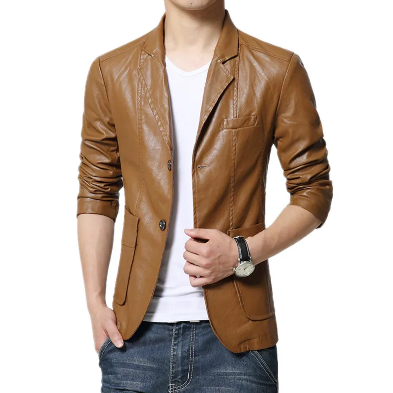2019 New Style High Quality Leather Blazer Men Plus Size Masculino Slim Fit Jacket Man Terno 7XL | Мужская одежда
