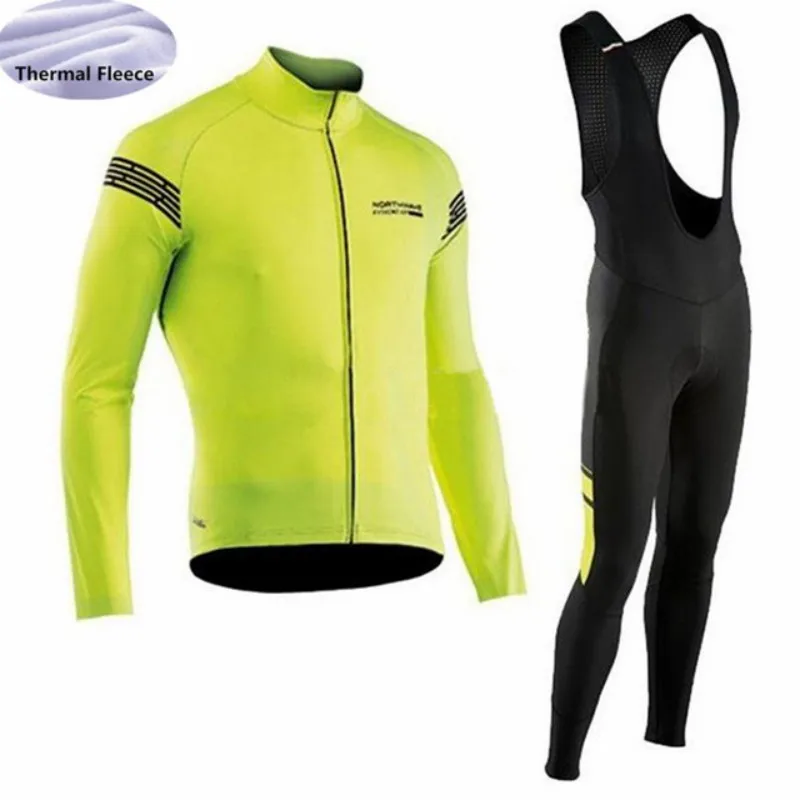 

2019 NW Northwave Cycling Jersey Set Long Sleeve Men's Winter Thermal Fleece MTB Bike Bib Tight Wear Maillot Ropa Ciclismo