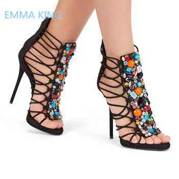 2019 Colorful Crystal Pearls Women Summer Gladiator Sandals Boots Cut-Out Sexy Thin High Heels Ladies Shoes Woman Roman Sandals 
2019 Colorful Crystal Pearls Women Summer Gladiator Sandals Boots Cut-Out Sexy Thin High Heels Ladies Shoes Woman Roman Sandals