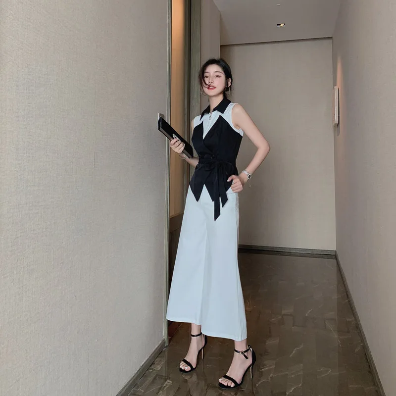 2019 Summer 2 Pieces Set Patchwork Casual Office Suits For Women Sleeveless Shirt Tops and Wide Leg Pants Suit Workwear Sets
2019 Summer 2 Pieces Set Patchwork Casual Office Suits For Women Sleeveless Shirt Tops and Wide Leg Pants Suit Workwear Sets