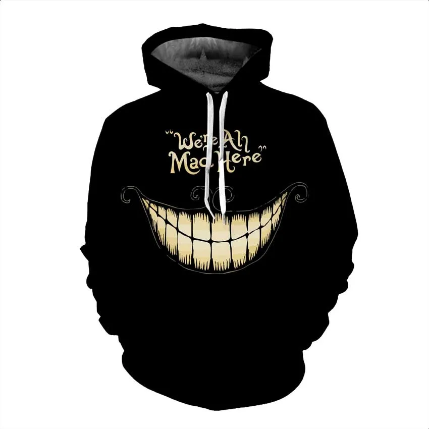 We're All Mad Here Cheshire Cat Smile 3D мужские и женские толстовки черного цвета свободного