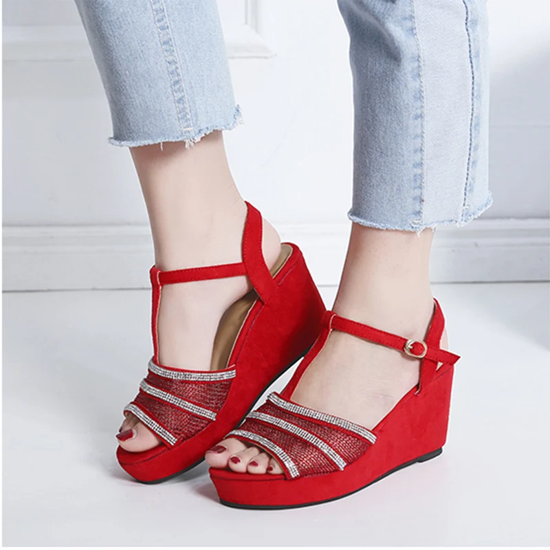 Rimocy sexy women's hot red t-strap sandals super high heels peep toe crystal mesh wedge platform summer shoes woman sandalias
Rimocy sexy women's hot red t-strap sandals super high heels peep toe crystal mesh wedge platform summer shoes woman sandalias