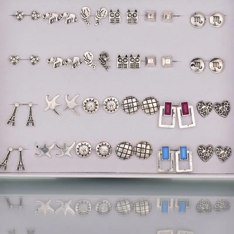 24pairs with Box Vintage Elephant Tiger Earring Antique Silver Look Tibetan Star Constellation Stud Earrings Sets for Women
24pairs with Box Vintage Elephant Tiger Earring Antique Silver Look Tibetan Star Constellation Stud Earrings Sets for Women