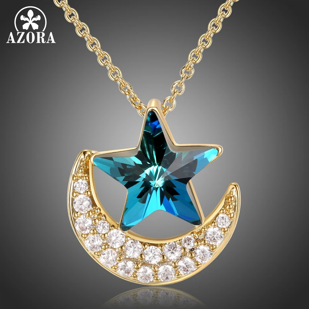 AZORA Blue Austrian Crystal Pentagram & Moon Pendant Necklace Long Chain Necklace Women Fashion Jewelry Femme Accessories TN0276
AZORA Blue Austrian Crystal Pentagram & Moon Pendant Necklace Long Chain Necklace Women Fashion Jewelry Femme Accessories TN0276