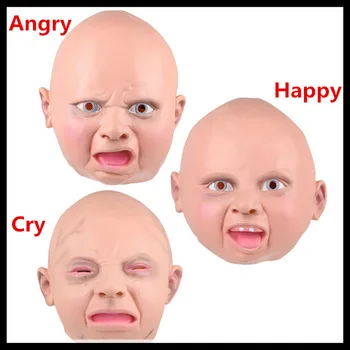 

3 Types New Latex Disgusted Happy Cry Baby Costume Birthday Halloween Mask Full Head Party Masks Villain Joke Mask Free Shipping