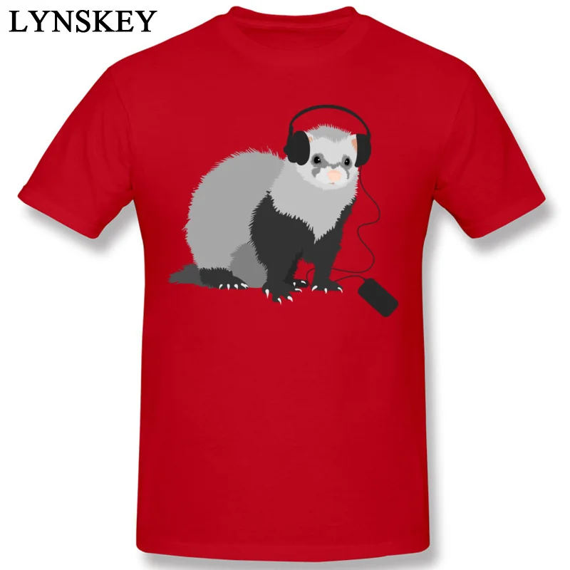 High Quality Street T Shirts 100% Cotton Funny Music Loving Ferret Round Neck Men Tops T Shirt Birthday Summer Fall Tee Shirts red
