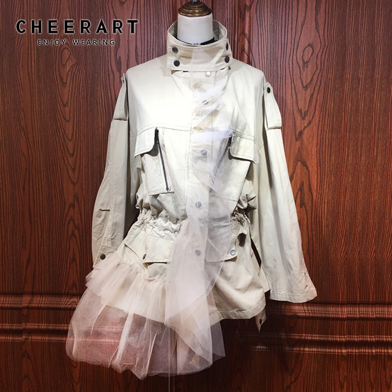 Cheerart Mesh Trench Coat For Women Autumn Fashion Trenchcoat Asymmetric Trench Coat Army Green Khaki Windbreaker Clothes
Cheerart Mesh Trench Coat For Women Autumn Fashion Trenchcoat Asymmetric Trench Coat Army Green Khaki Windbreaker Clothes