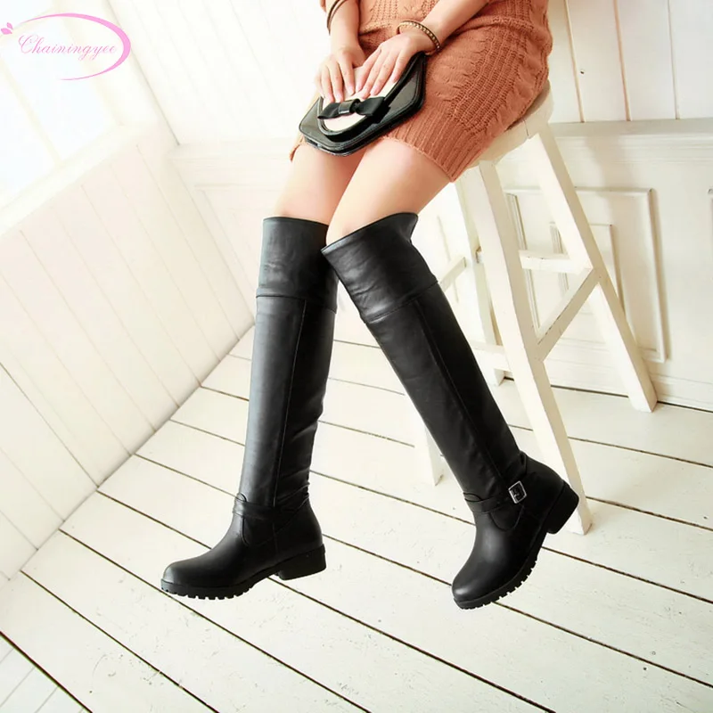 Chainingyee street style round head over knee boots fashion belt buckle black brown low heel thick women's riding boots
Chainingyee street style round head over knee boots fashion belt buckle black brown low heel thick women's riding boots