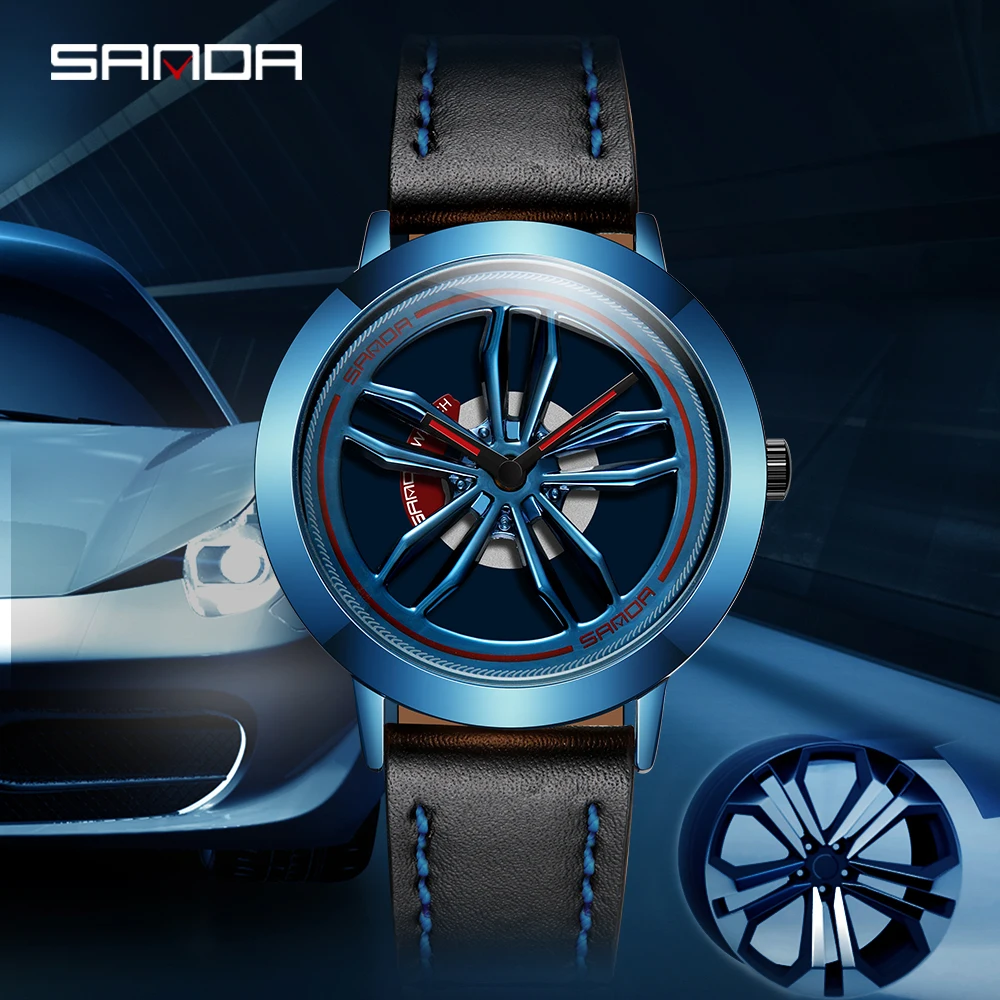Sanda вращающиеся автомобильные колеса спортивные часы с циферблатом для мужчин