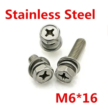 100pcs/lot M6*16 Hex Combination Screw with Screw / Spring Washer/ Flat Washer Combined Bolts Crossing Stainless Steel
100pcs/lot M6*16 Hex Combination Screw with Screw / Spring Washer/ Flat Washer Combined Bolts Crossing Stainless Steel