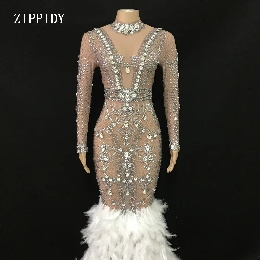 Bling Big Rhinestones See Through Mesh Long Feather Dress Evening Birthday Celebrate Singer Dress Silver Stones Outfit YOUDU
Bling Big Rhinestones See Through Mesh Long Feather Dress Evening Birthday Celebrate Singer Dress Silver Stones Outfit YOUDU