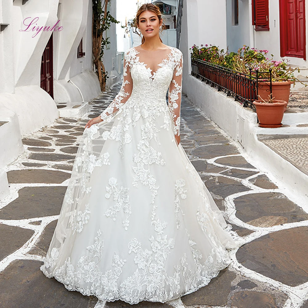 Liyuke 2019 Married Wedding Dress A-line O-neck Lace Applique Long Sleeves Back Illusion Vintage Customized Floor-length
Liyuke 2019 Married Wedding Dress A-line O-neck Lace Applique Long Sleeves Back Illusion Vintage Customized Floor-length