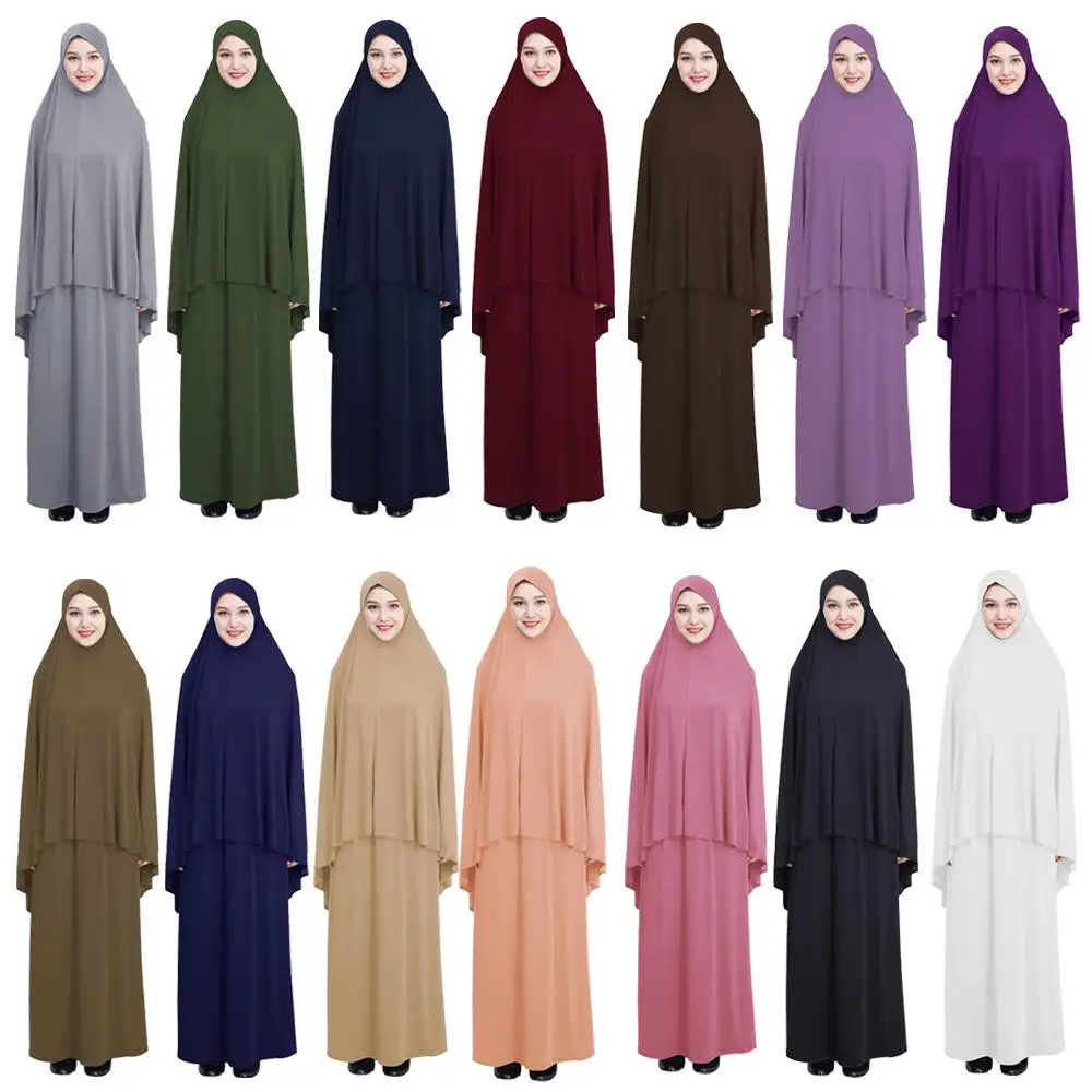 

Women Prayer Clothes Set Muslim Abaya Jilbab Long Dress Arab Hijab Scarf Islamic Ramadan Overhead Full Cover Worship Service Middle East