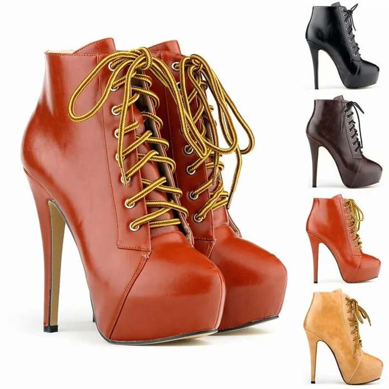 Female Motorcycle boots Winter Boots pu Lace-Up Ankle Basic Round Toe Super High 14CM Thin Heels Solid women boots Shoes
Female Motorcycle boots Winter Boots pu Lace-Up Ankle Basic Round Toe Super High 14CM Thin Heels Solid women boots Shoes