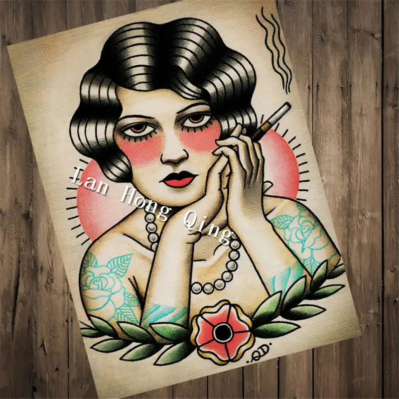 Vintage Sobre Smoking Woman Peluqueria Tatuajes Estampados Papel