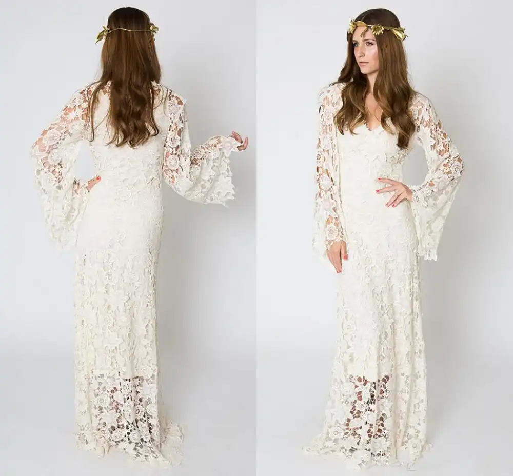 long white lace dress boho