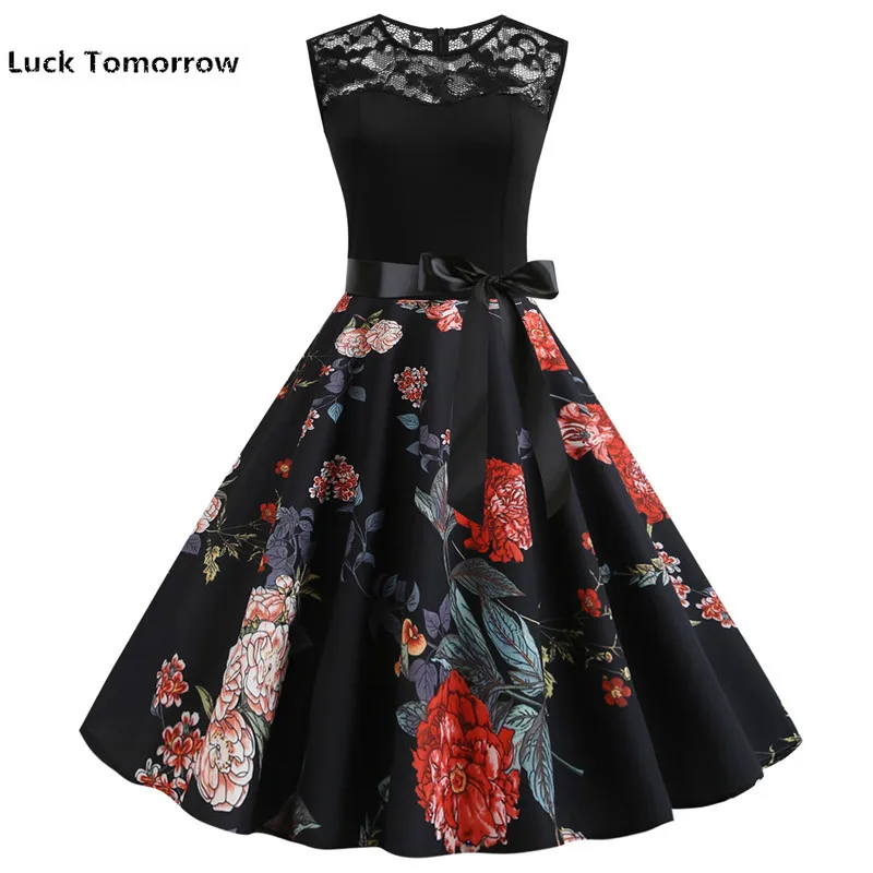 2019 Women Sleeveless Floral Print Lace Patchwork Hepburn Vintage Swing High-Waist Pleated Dress Rockabilly Dress Drop Shipping
2019 Women Sleeveless Floral Print Lace Patchwork Hepburn Vintage Swing High-Waist Pleated Dress Rockabilly Dress Drop Shipping
