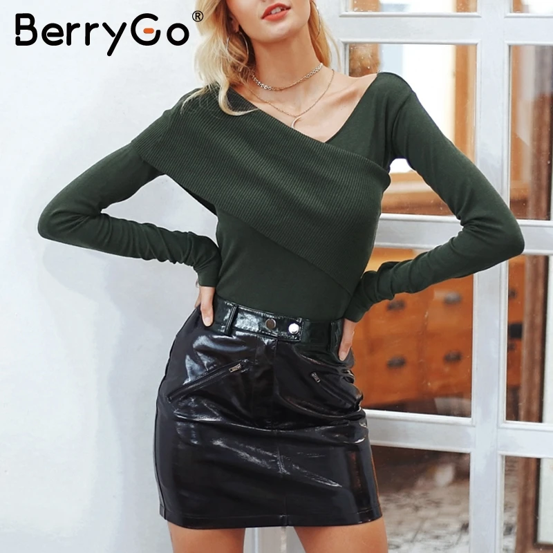 BerryGo Elegant one shoulder v-neck knitted sweater women Long sleeve soft slim pullovers Casual autumn winter top jumpers 2018
BerryGo Elegant one shoulder v-neck knitted sweater women Long sleeve soft slim pullovers Casual autumn winter top jumpers 2018