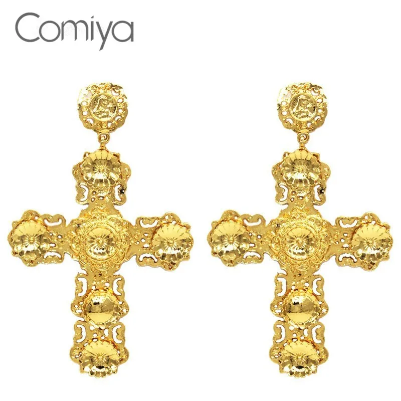 Image Comiya newest Big gold filled india cross earrings for women pendientes largos statement earring brincos Barroco Gothic Jewlery