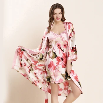 CEARPION Summer Women Bath Robe & Nightdress Set 100% Silk Print Floral Kimono Robe Gown Sleepwear Suit Sexy Home Lounge Wear
CEARPION Summer Women Bath Robe & Nightdress Set 100% Silk Print Floral Kimono Robe Gown Sleepwear Suit Sexy Home Lounge Wear