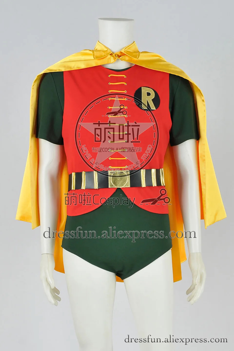 Hot Batman 1966 Cosplay Robin Yellow Cape Uniform Costume