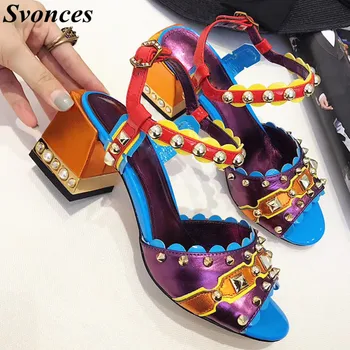 Sandales Femme 2019 Nouveau Purple Colorblock Women Sandals Retro Studded Med Square Heel Sandals Female Shoes For Banquet
Sandales Femme 2019 Nouveau Purple Colorblock Women Sandals Retro Studded Med Square Heel Sandals Female Shoes For Banquet