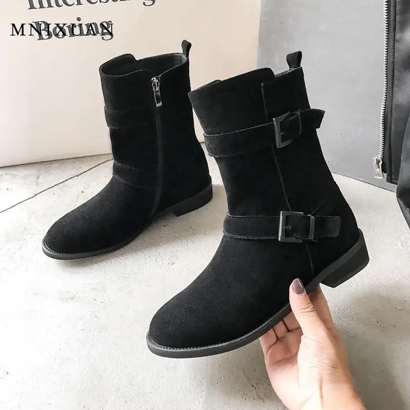 MNIXUAN Chelsea Boots winter women shoes 2019 new cow suede round toe belt buckle low heels zipper ankle boots big size 40 41 
MNIXUAN Chelsea Boots winter women shoes 2019 new cow suede round toe belt buckle low heels zipper ankle boots big size 40 41