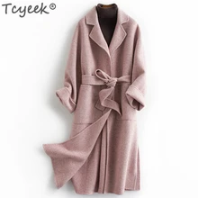 Женское шерстяное пальто Tcyeek осенне зимняя одежда с поясом