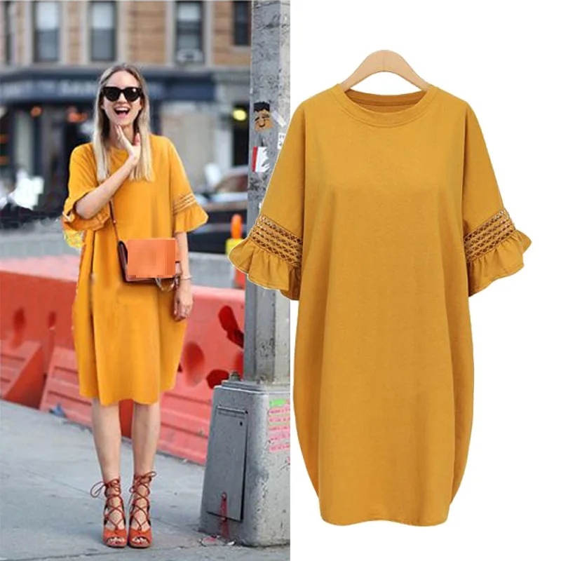 Summer frocks tunic dress black yellow sukienka Plus size 4xl 5xl women flare sleeve loose shift dress vetement femme 2019
Summer frocks tunic dress black yellow sukienka Plus size 4xl 5xl women flare sleeve loose shift dress vetement femme 2019