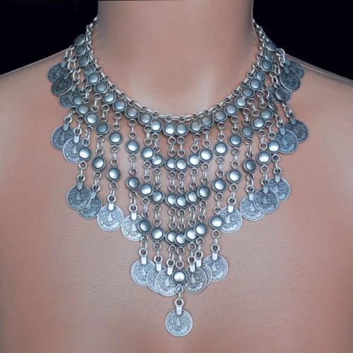 Fashion Collars Choker Vintage Silver Link Coin Tassel Statement Necklace Earring Gypsy Boho Chic Ethnic Turk Festival Jewelry
Fashion Collars Choker Vintage Silver Link Coin Tassel Statement Necklace Earring Gypsy Boho Chic Ethnic Turk Festival Jewelry