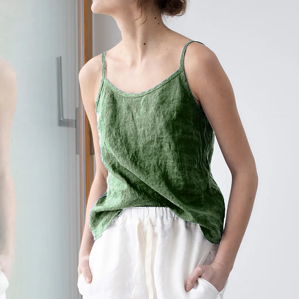 2019 Women's casual sleeveless solid color linen camisole shirt female ladies fashion loose large size simple wild shirt top
2019 Women's casual sleeveless solid color linen camisole shirt female ladies fashion loose large size simple wild shirt top