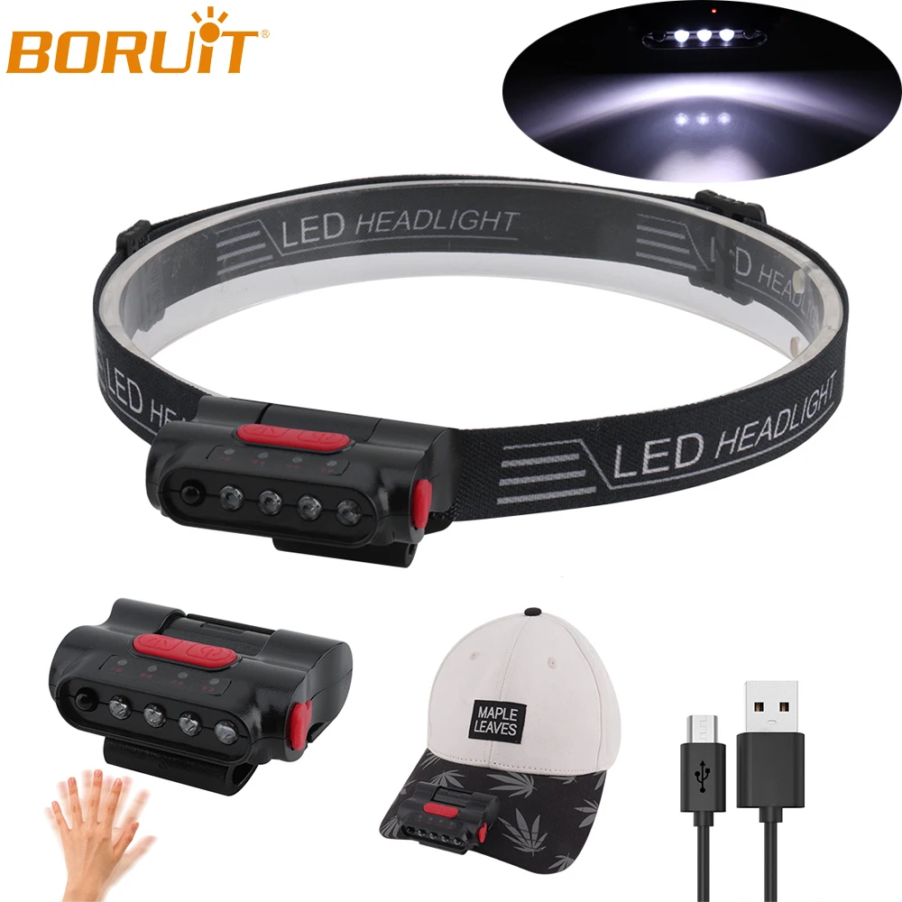 BORUiT Smart Sensor LED Headlamp Flashlight USB Rechargeable Hat Clip Light Waterproof Camping Hunting Head Torch with Battery
BORUiT Smart Sensor LED Headlamp Flashlight USB Rechargeable Hat Clip Light Waterproof Camping Hunting Head Torch with Battery