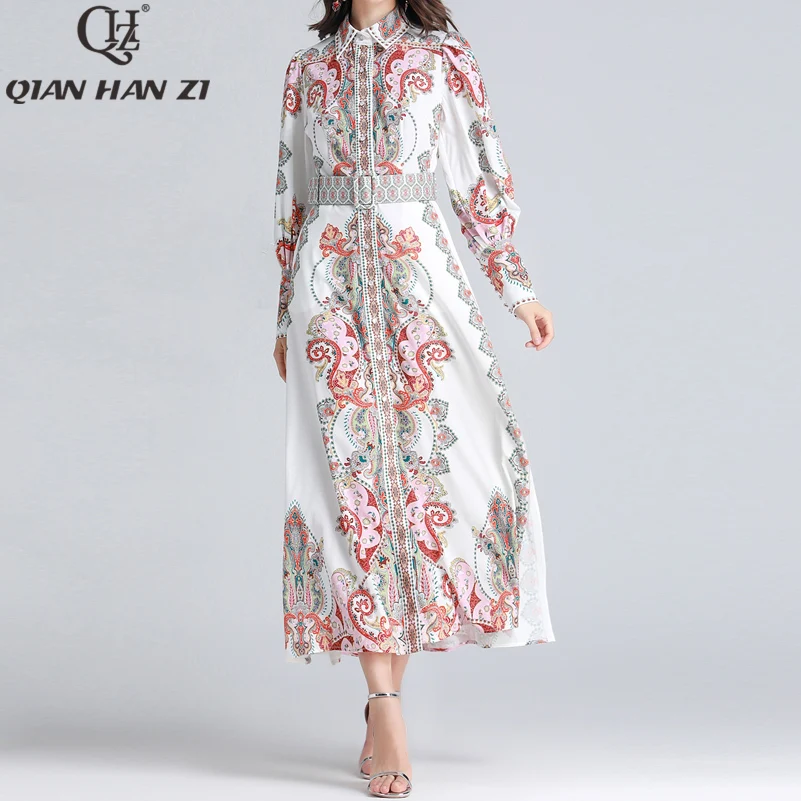 Qian Han Zi 2019 fashion runway Maxi dress Women Long Sleeve High Split Pattern Print Belt Slim Beaded Casual Elegant long Dress
Qian Han Zi 2019 fashion runway Maxi dress Women Long Sleeve High Split Pattern Print Belt Slim Beaded Casual Elegant long Dress