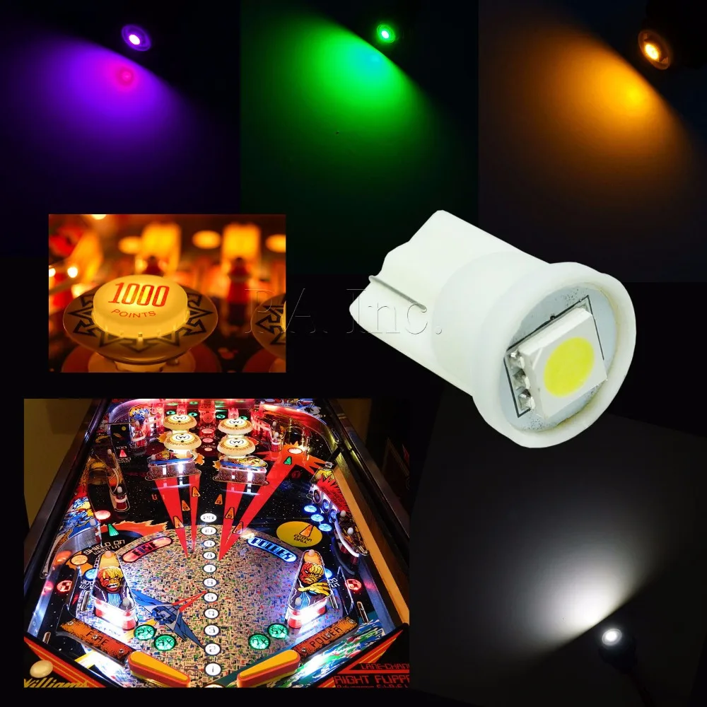 PA LED 10PCS x 5050 1SMD T10 #555 LED Pinball Bulb For Game Machine and Car Dashboards 6.3V Red Yellow Green Blue White
PA LED 10PCS x 5050 1SMD T10 #555 LED Pinball Bulb For Game Machine and Car Dashboards 6.3V Red Yellow Green Blue White