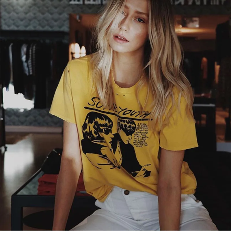 Yellow Ripped Cotton tshirt With holes Smocking woman graphic Print Round Neck Short sleeves tops tees T-shirt 2019SS
Yellow Ripped Cotton tshirt With holes Smocking woman graphic Print Round Neck Short sleeves tops tees T-shirt 2019SS