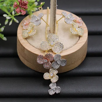 Lanyika Jewelry Set Exquisite Three Leaf Flower Tassel Full Plated Necklace with Earrings Wedding Engagement Popular Best Gifts
Lanyika Jewelry Set Exquisite Three Leaf Flower Tassel Full Plated Necklace with Earrings Wedding Engagement Popular Best Gifts
