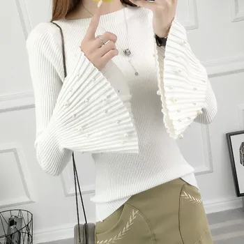 2017 Autumn Winter Women Knitting Full Flare Beading Sleeve Slash neck Sweaters Pullovers Female Knitted Tops Knitwear Woman
2017 Autumn Winter Women Knitting Full Flare Beading Sleeve Slash neck Sweaters Pullovers Female Knitted Tops Knitwear Woman